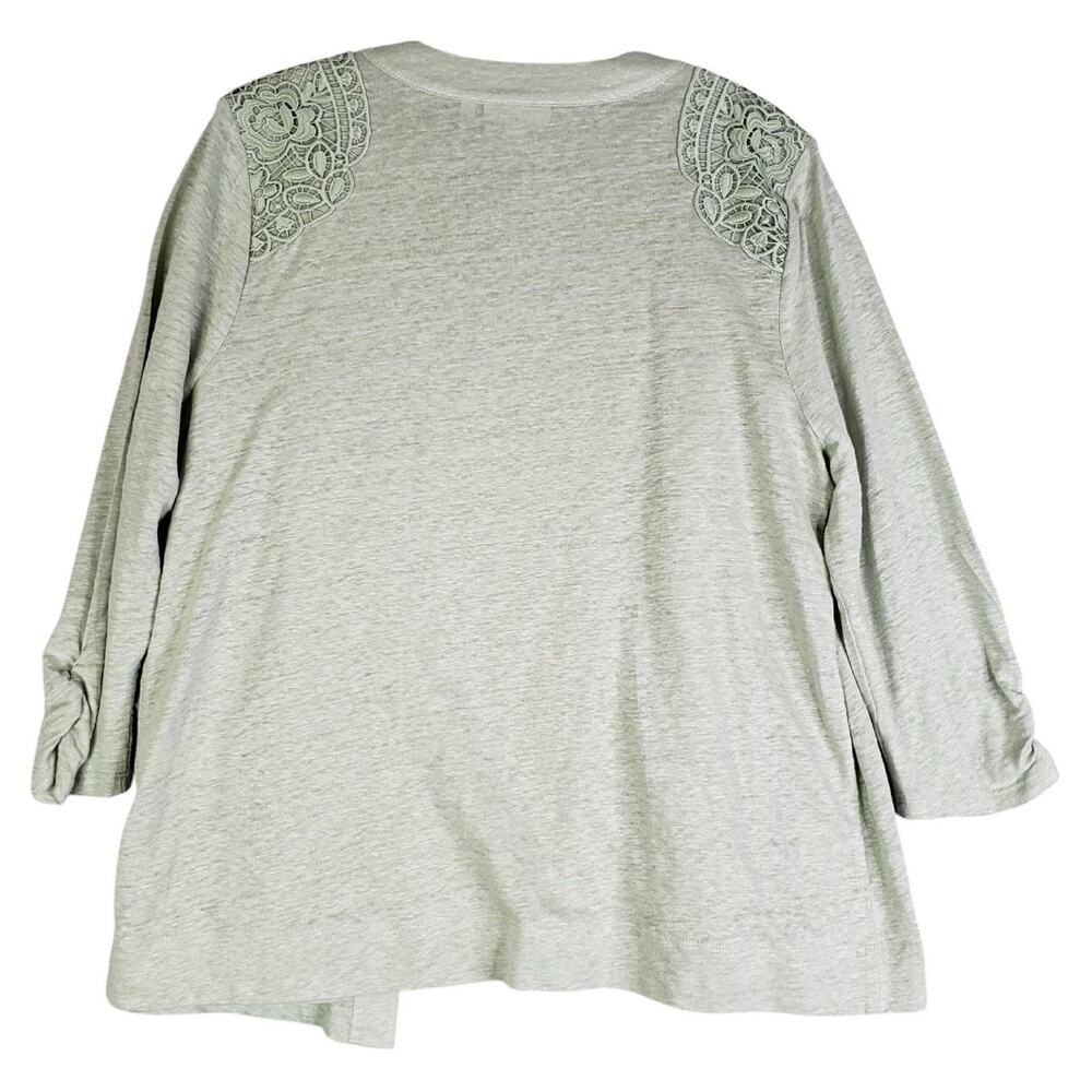Chicos Cardigan Top Lace Linen Open Sweater Women’s Size 2 US Large L Green - Picture 3 of 10